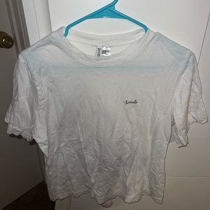 H&M Divided Women's White "Smile" Cotton Jersey T-Shirt, Size M